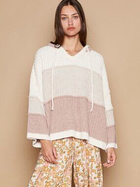 NWT POL Multi Beige Chenille Hoodie Sweater Size S